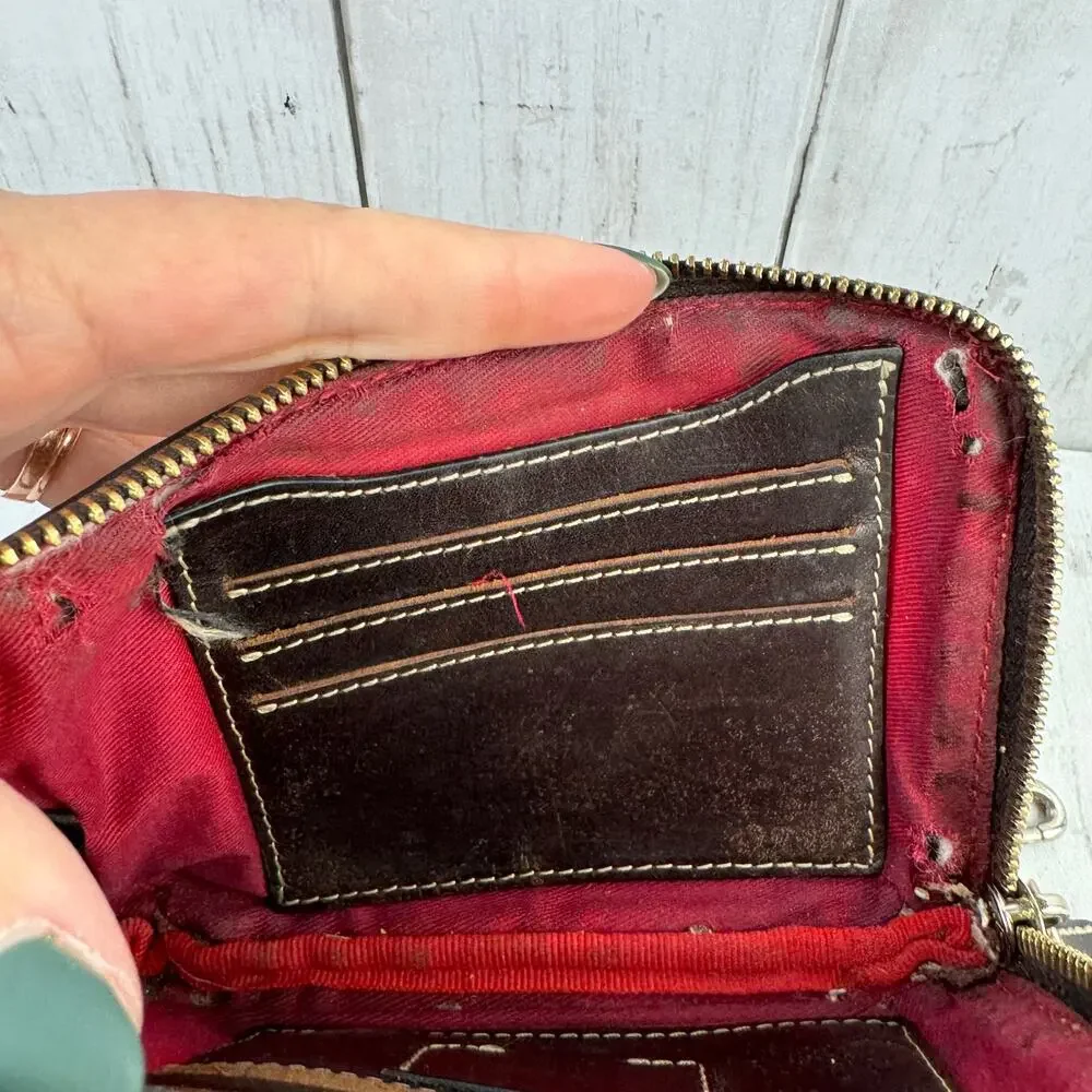 Dooney & Bourke Leather Croc Emboss Multi Function Zip Around Wristlet Wallet